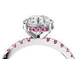 White gold Round Cut Diamond Solitaire Ring with Round with Pink Sapphire side stone Pavé Band and Four-Prong Setting_4
