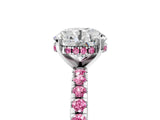 White gold Round Cut Diamond Solitaire Ring with Round with Pink Sapphire side stone Pavé Band and Four-Prong Setting_5