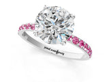 White gold Round Cut Diamond Solitaire Ring with Round with Pink Sapphire side stone Pavé Band and Prong Setting_1