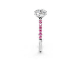 White gold Round Cut Diamond Solitaire Ring with Round with Pink Sapphire side stone Pavé Band and Prong Setting_2
