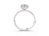 White gold Round Cut Diamond Solitaire Ring with Round with Pink Sapphire side stone Pavé Band and Prong Setting_3