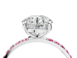White gold Round Cut Diamond Solitaire Ring with Round with Pink Sapphire side stone Pavé Band and Prong Setting_4