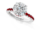 White gold Round Cut Diamond Solitaire Ring with Round with Ruby side stone Pavé Band and Four-Prong Setting_1