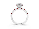White gold Round Cut Diamond Solitaire Ring with Round with Ruby side stone Pavé Band and Four-Prong Setting_3