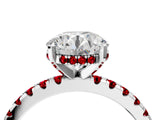 White gold Round Cut Diamond Solitaire Ring with Round with Ruby side stone Pavé Band and Four-Prong Setting_4