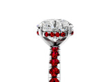White gold Round Cut Diamond Solitaire Ring with Round with Ruby side stone Pavé Band and Four-Prong Setting_5