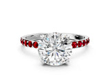 White gold Round Cut Diamond Solitaire Ring with Round with Ruby side stone Pavé Band and Prong Setting_24