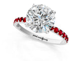 White gold Round Cut Diamond Solitaire Ring with Round with Ruby side stone Pavé Band and Prong Setting_25