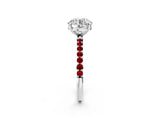 White gold Round Cut Diamond Solitaire Ring with Round with Ruby side stone Pavé Band and Prong Setting_26