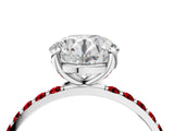 White gold Round Cut Diamond Solitaire Ring with Round with Ruby side stone Pavé Band and Prong Setting_28