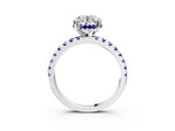 White gold Round Cut Diamond Solitaire Ring with Round with Tanzanite side stone Pavé Band and Four-Prong Setting_147