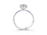 White gold Round Cut Diamond Solitaire Ring with Round with Tanzanite side stone Pavé Band and Prong Setting_363