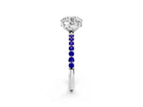 White gold Round Cut Diamond Solitaire Ring with Round with Tanzanite side stone Pavé Band and Prong Setting_410