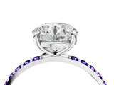 White gold Round Cut Diamond Solitaire Ring with Round with Tanzanite side stone Pavé Band and Prong Setting_412