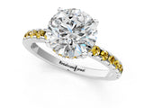 White gold Round Cut Diamond Solitaire Ring with Round with Yellow Sapphire side stone Pavé Band and Four-Prong Setting_1
