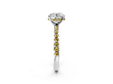 White gold Round Cut Diamond Solitaire Ring with Round with Yellow Sapphire side stone Pavé Band and Four-Prong Setting_2