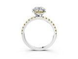 White gold Round Cut Diamond Solitaire Ring with Round with Yellow Sapphire side stone Pavé Band and Four-Prong Setting_3