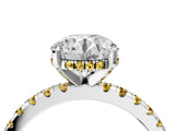 White gold Round Cut Diamond Solitaire Ring with Round with Yellow Sapphire side stone Pavé Band and Four-Prong Setting_4