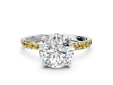 White gold Round Cut Diamond Solitaire Ring with Round with Yellow Sapphire side stone Pavé Band and Prong Setting_36