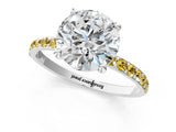 White gold Round Cut Diamond Solitaire Ring with Round with Yellow Sapphire side stone Pavé Band and Prong Setting_37