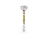 White gold Round Cut Diamond Solitaire Ring with Round with Yellow Sapphire side stone Pavé Band and Prong Setting_38