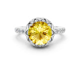 White gold Round Cut Diamond Solitaire Ring with Shared Prong Pavé Band