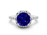 White gold Round Cut Diamond Solitaire Ring with Shared Prong Pavé Band