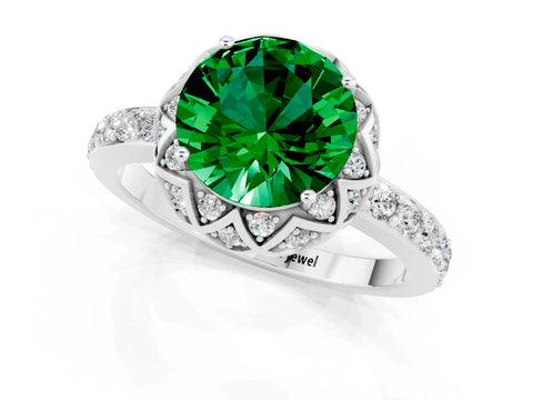 White gold Round Cut Diamond Solitaire Ring with Shared Prong Pavé Band_1