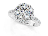 White gold Round Cut Diamond Solitaire Ring with Shared Prong Pavé Band_1