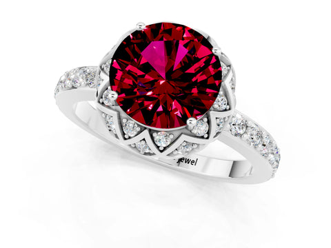 White gold Round Cut Diamond Solitaire Ring with Shared Prong Pavé Band_1
