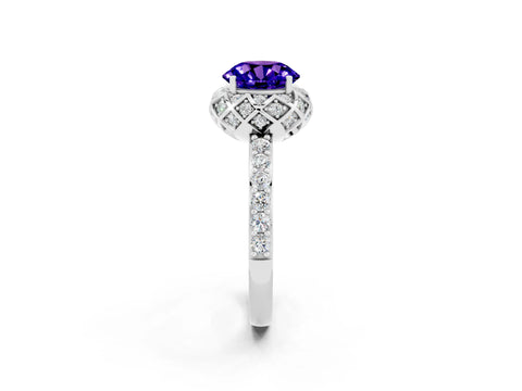 White gold Round Cut Diamond Solitaire Ring with Shared Prong Pavé Band_2