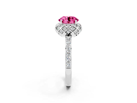White gold Round Cut Diamond Solitaire Ring with Shared Prong Pavé Band_2