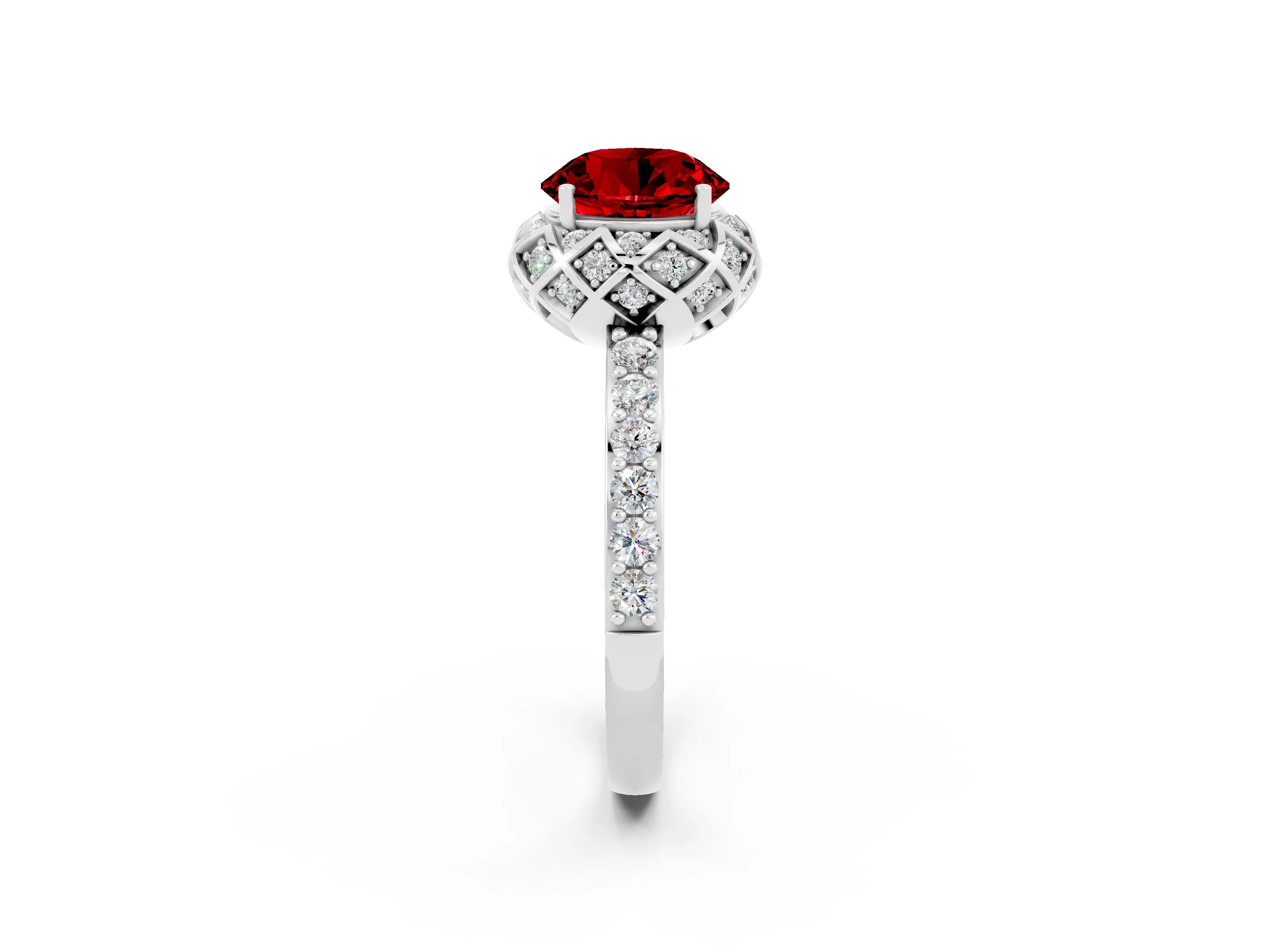 White gold Round Cut Diamond Solitaire Ring with Shared Prong Pavé Band_2