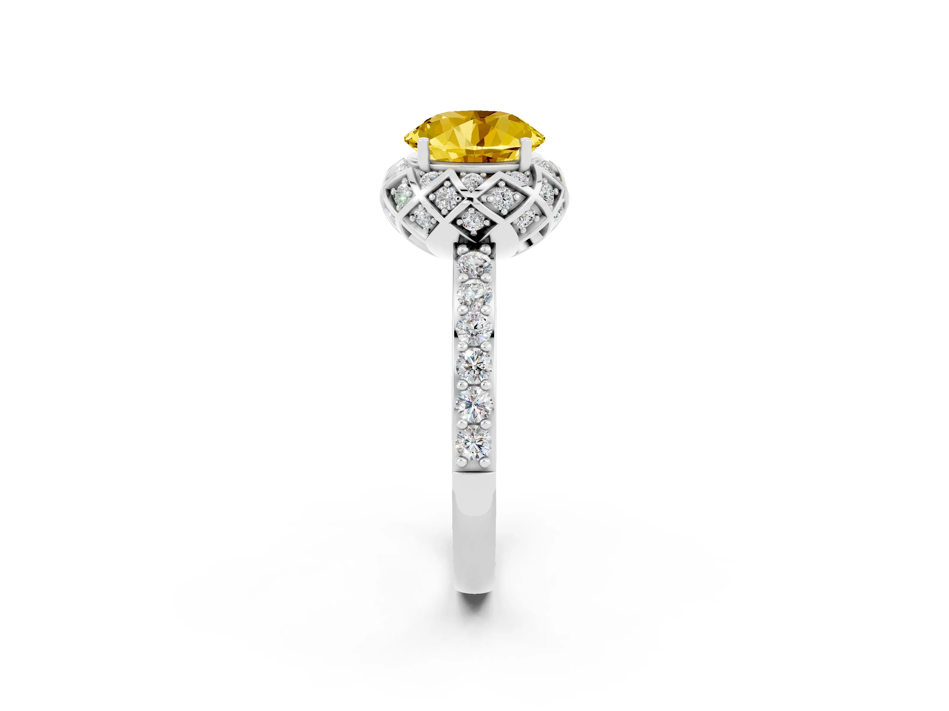 White gold Round Cut Diamond Solitaire Ring with Shared Prong Pavé Band_2