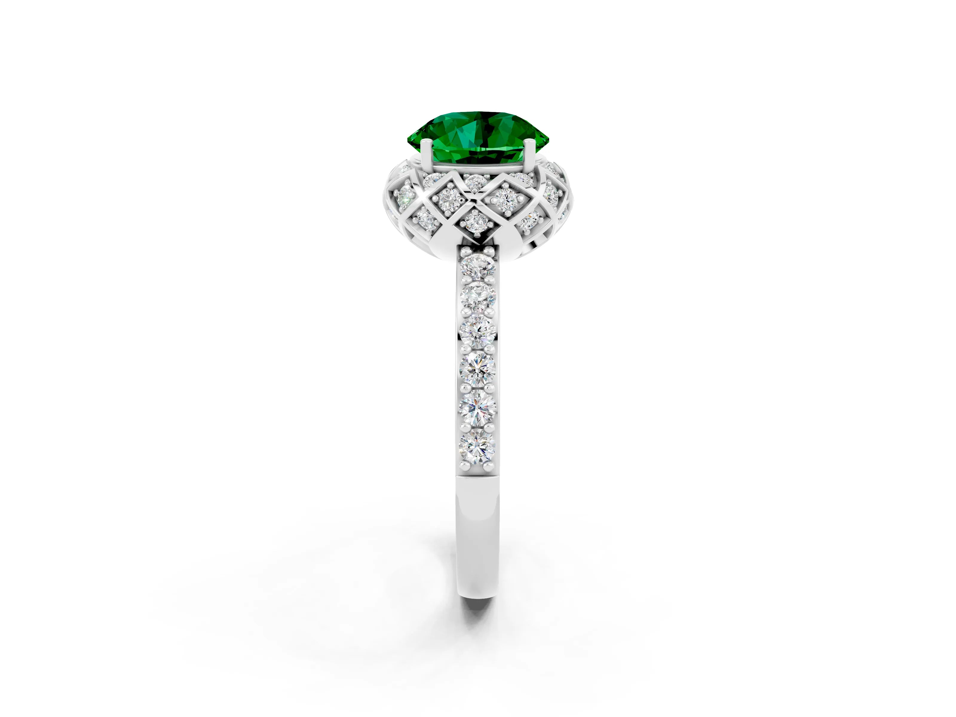 White gold Round Cut Diamond Solitaire Ring with Shared Prong Pavé Band_2