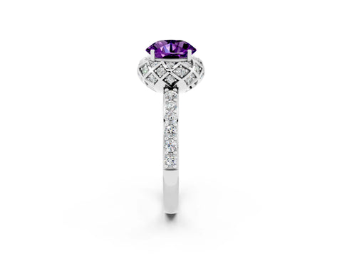 White gold Round Cut Diamond Solitaire Ring with Shared Prong Pavé Band_2