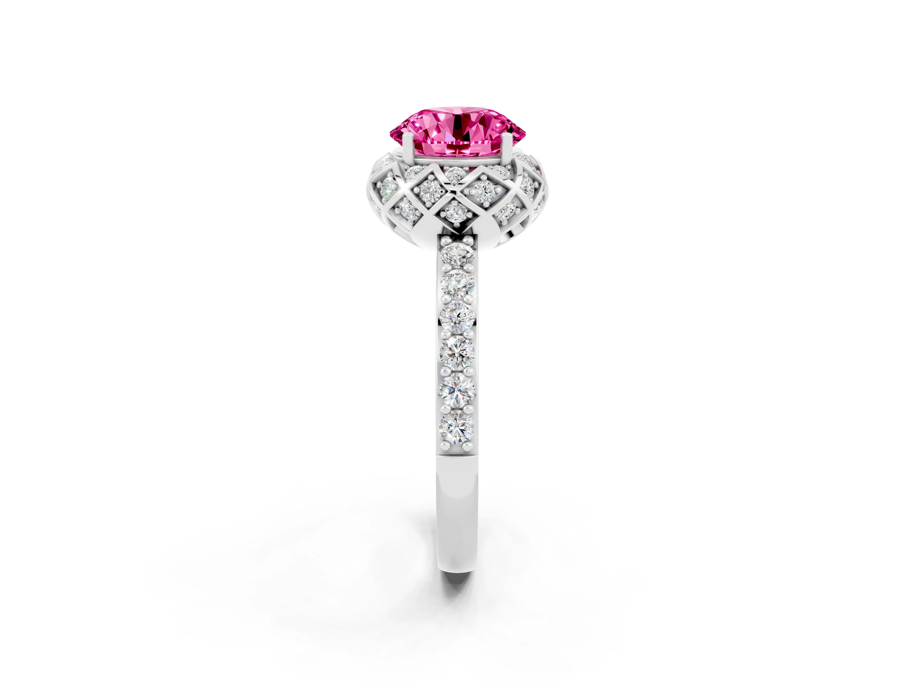White gold Round Cut Diamond Solitaire Ring with Shared Prong Pavé Band_2