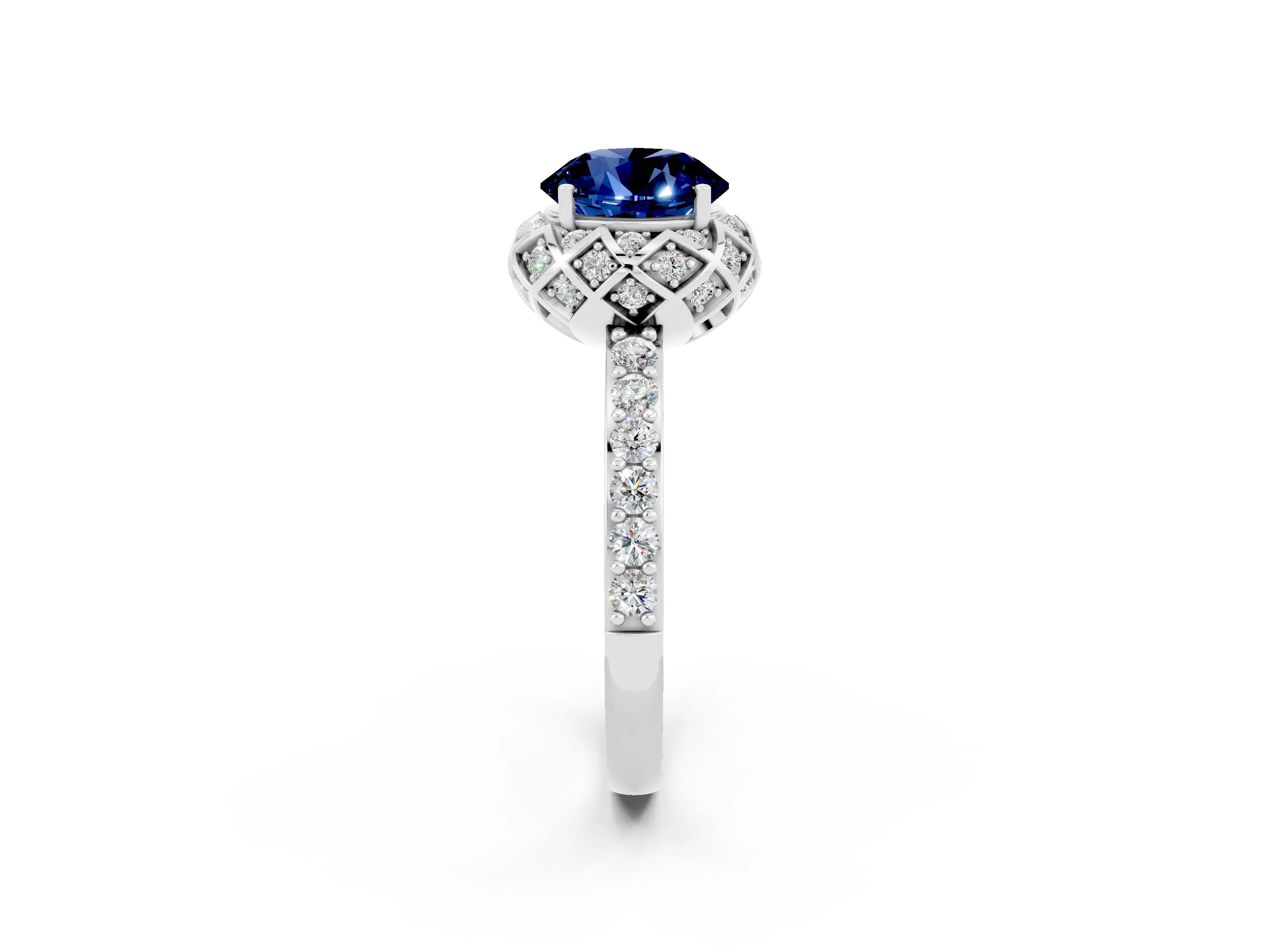White gold Round Cut Diamond Solitaire Ring with Shared Prong Pavé Band_2