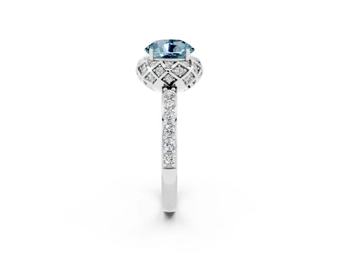 White gold Round Cut Diamond Solitaire Ring with Shared Prong Pavé Band_2