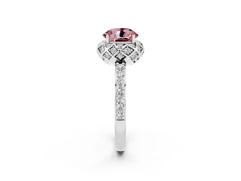 White gold Round Cut Diamond Solitaire Ring with Shared Prong Pavé Band_2
