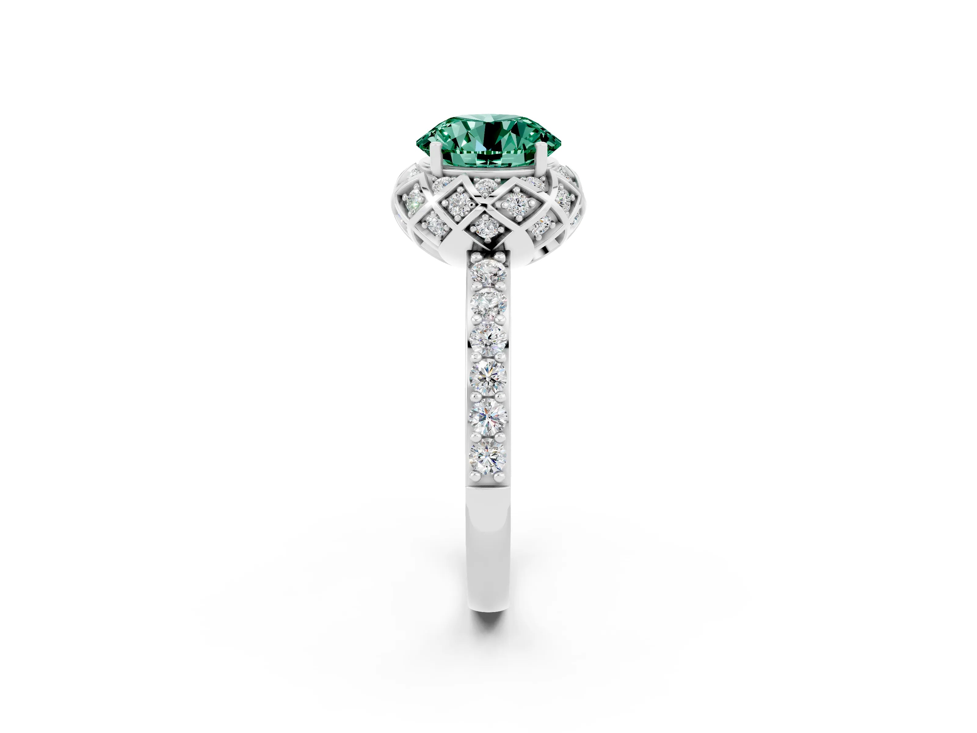 White gold Round Cut Diamond Solitaire Ring with Shared Prong Pavé Band_2