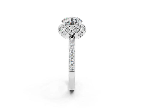 White gold Round Cut Diamond Solitaire Ring with Shared Prong Pavé Band_2