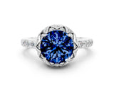 White gold Round Cut Diamond Solitaire Ring with Shared Prong Pavé Band
