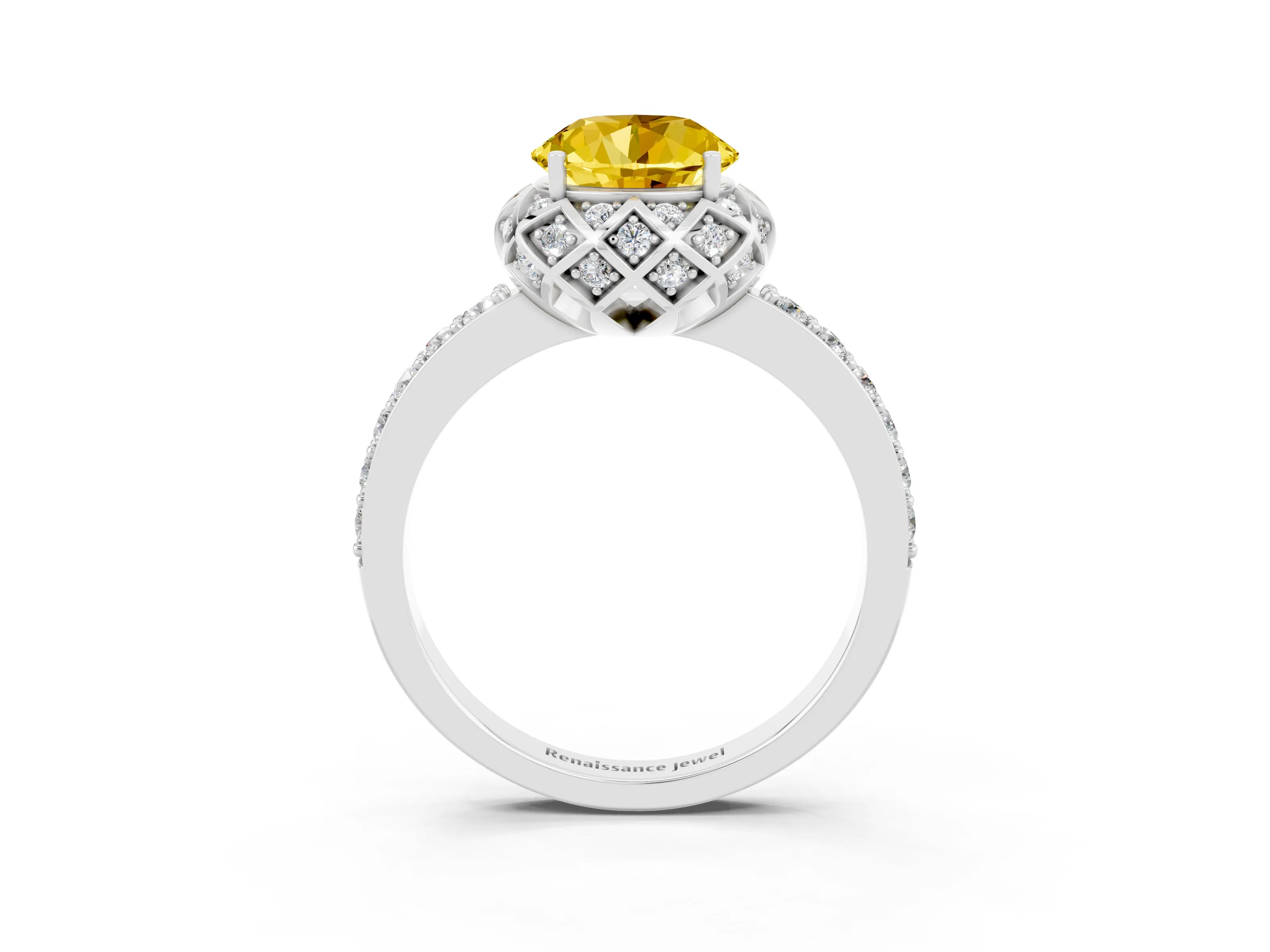White gold Round Cut Diamond Solitaire Ring with Shared Prong Pavé Band_3