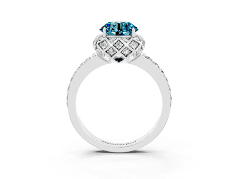 White gold Round Cut Diamond Solitaire Ring with Shared Prong Pavé Band_3