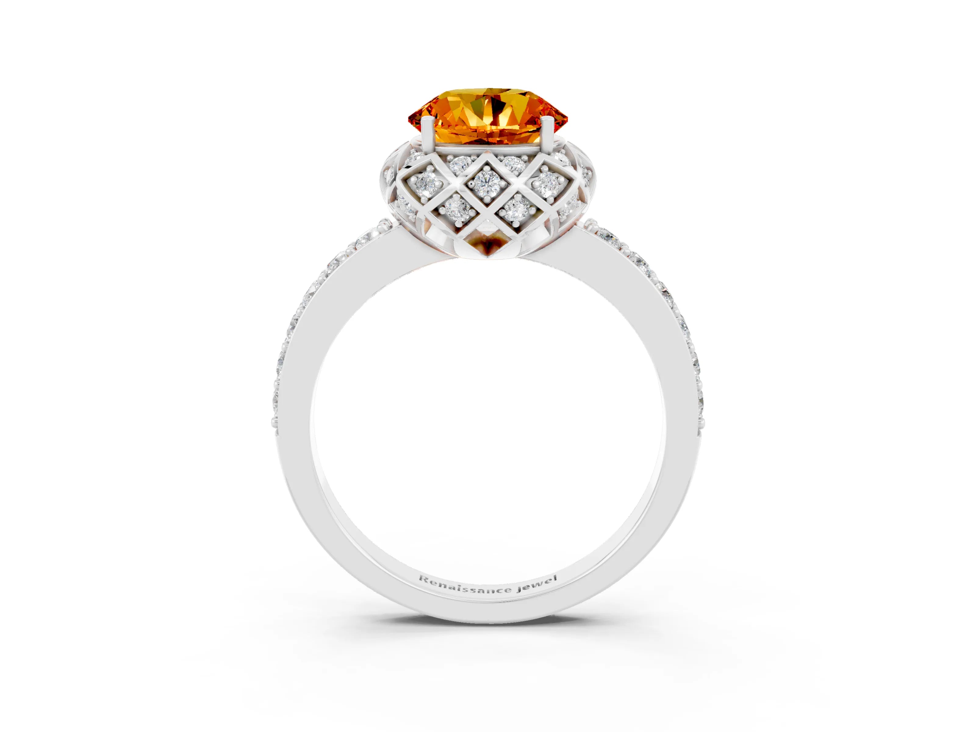 White gold Round Cut Diamond Solitaire Ring with Shared Prong Pavé Band_3