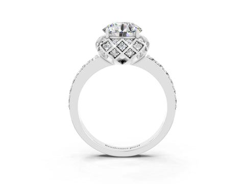 White gold Round Cut Diamond Solitaire Ring with Shared Prong Pavé Band_3