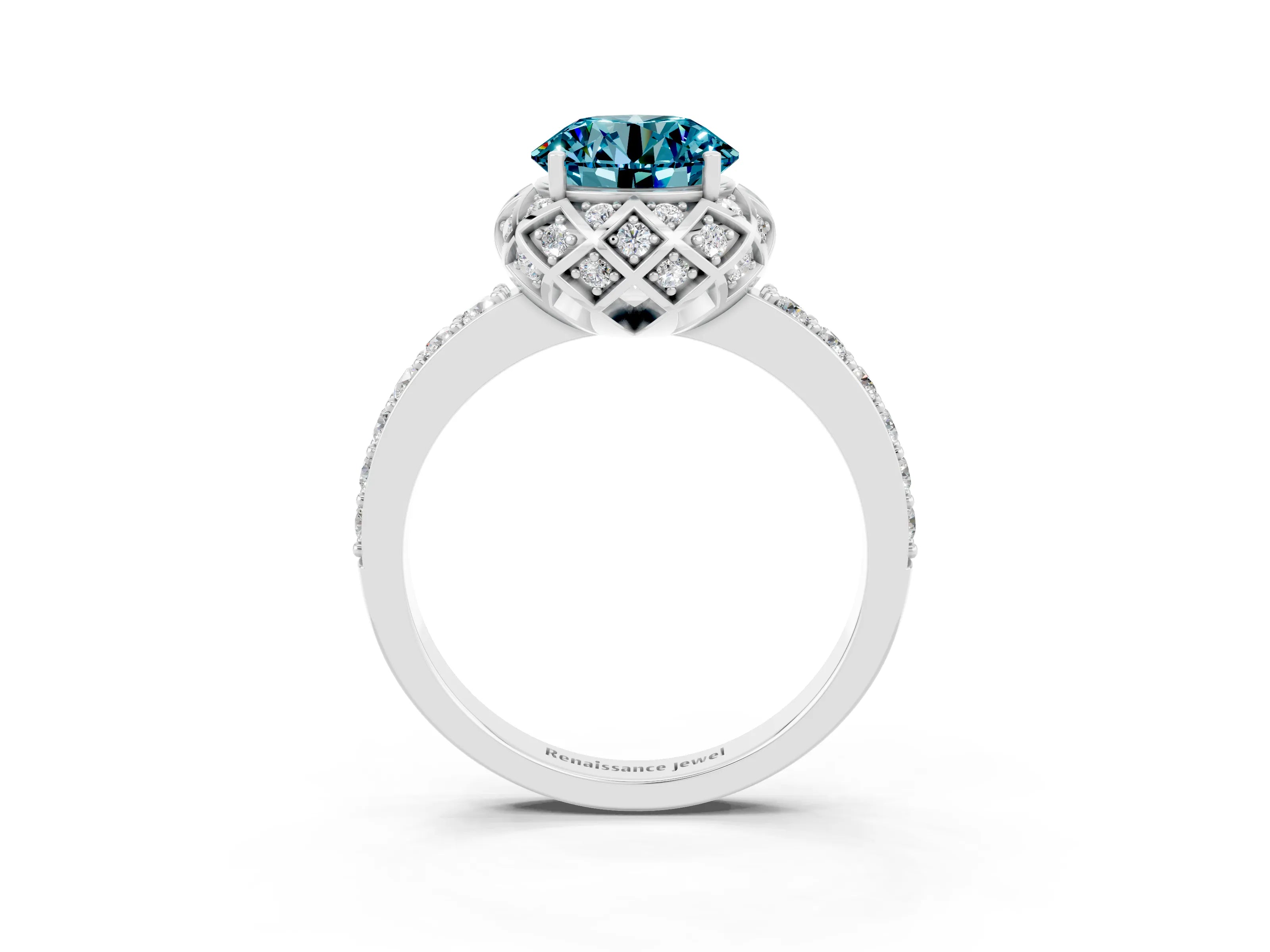 White gold Round Cut Diamond Solitaire Ring with Shared Prong Pavé Band_3