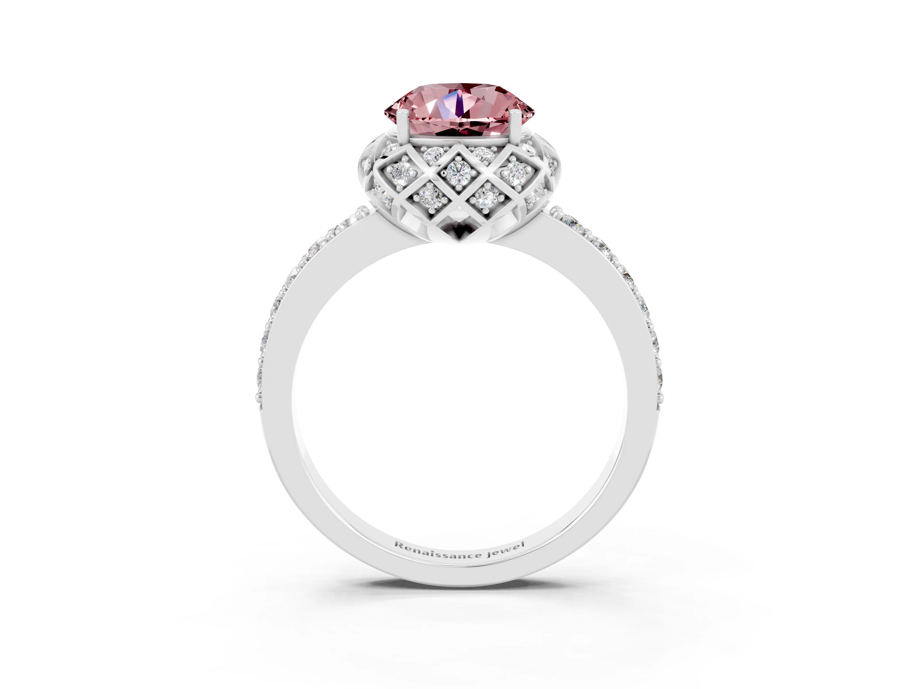 White gold Round Cut Diamond Solitaire Ring with Shared Prong Pavé Band_3
