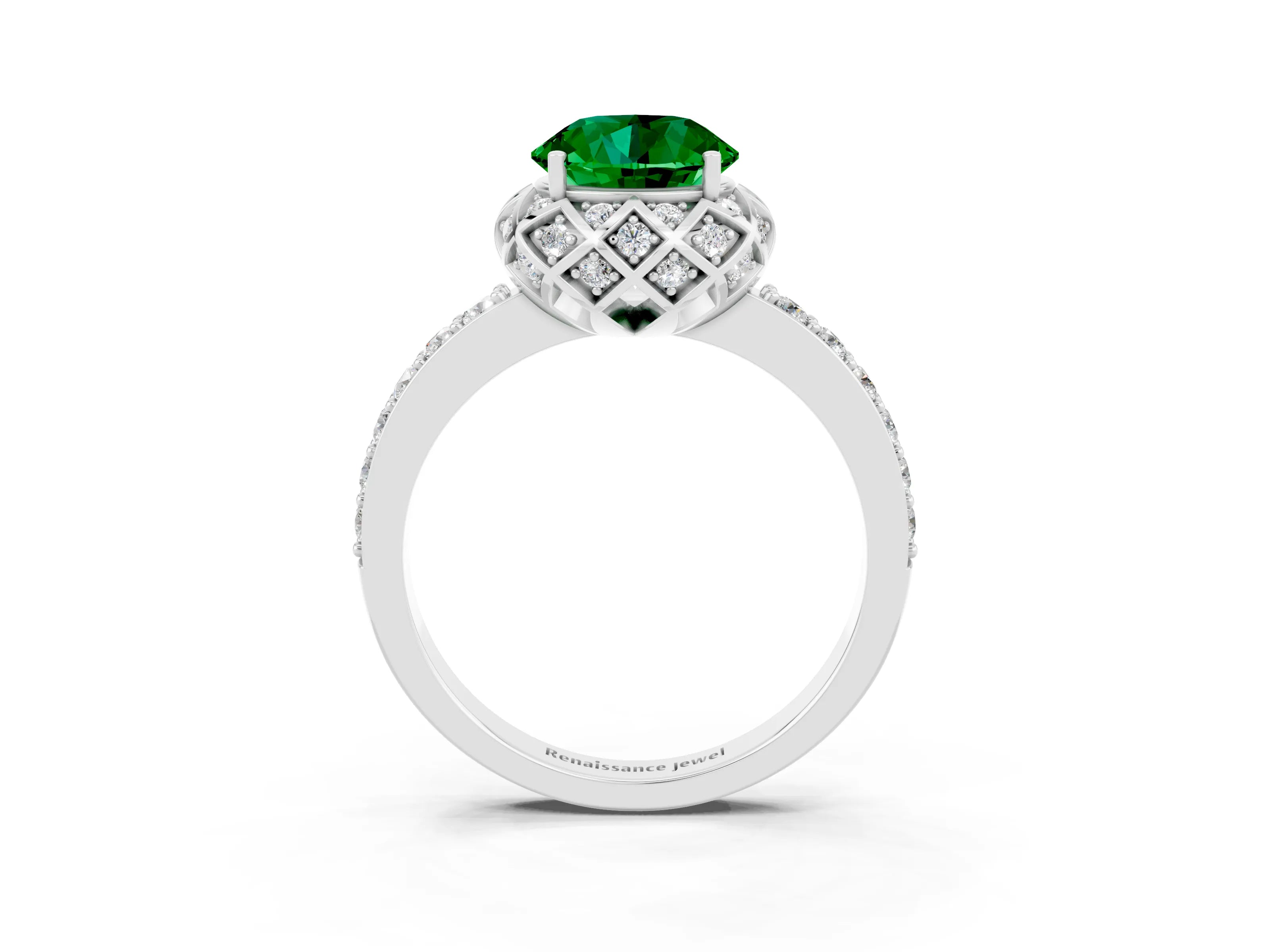 White gold Round Cut Diamond Solitaire Ring with Shared Prong Pavé Band_3